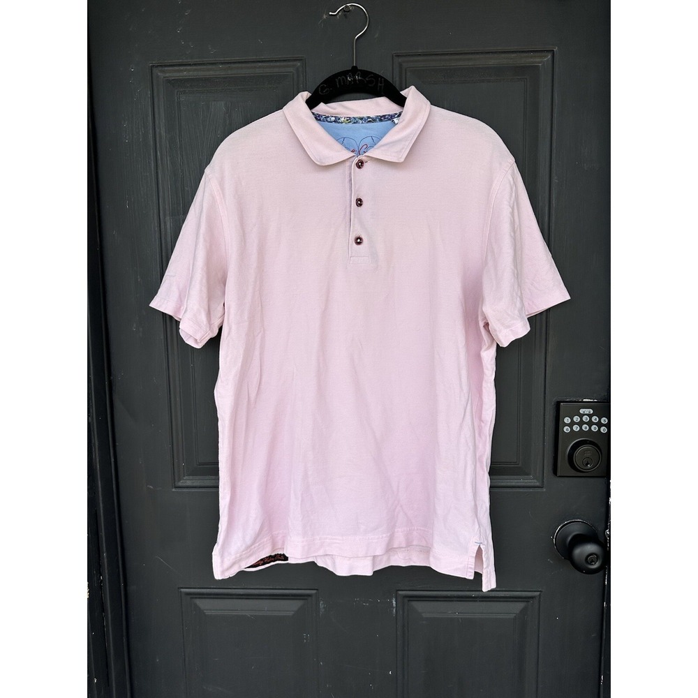 Robert Graham Polo Shirt Mens Size M Light‎ Pink Classic Fit Cotton Short Sleeve